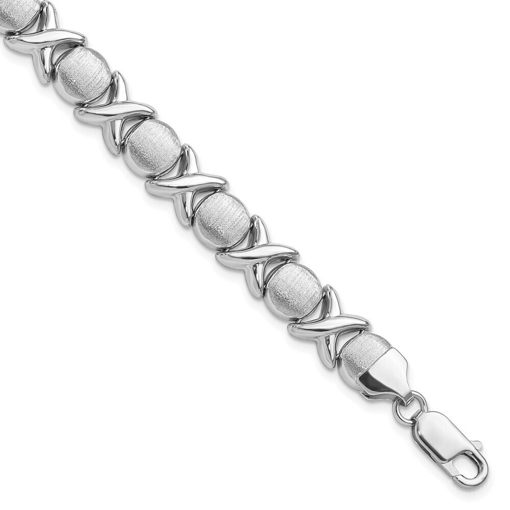 Kazi Luxury Sterling Silver Rhodium Polished and Brushed X and O Bracelet
